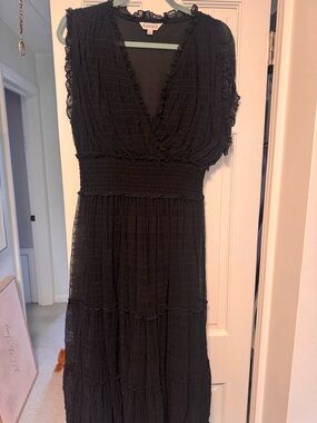Nanette Lepore Black Textured V-Neck Maxi Dress